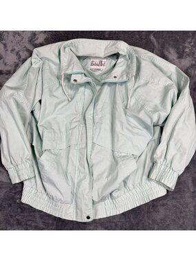 British Mist Womens Light Aqua Windbreaker Jacket 1X Elastic Hem Drawstring Coll